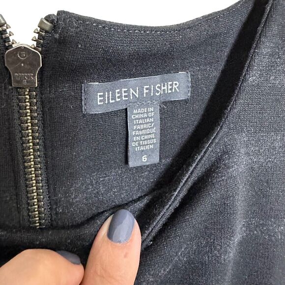 Eileen Fisher Mini Dress Sleeveless Square Neck Black & Gray Knit Sheath size 6 - Picture 11 of 12